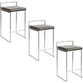 Fuji 26" Stackable Counter Stool in Brushed Stainless Steel & Brown Leatherette (Set of 3)